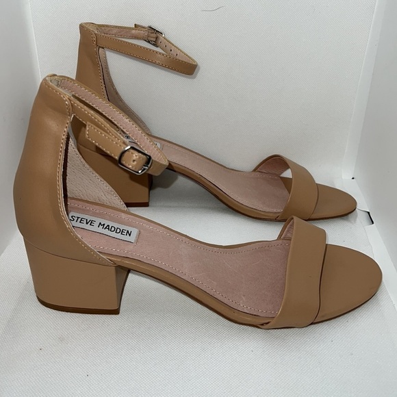 Steve Madden Irenee block heel ankle strap tan sandals Sz 10 faux leather - Picture 6 of 15